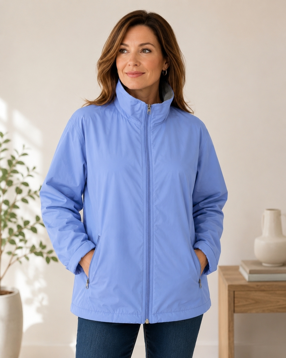 Lands End Womens Periwinkle Blue Full Zip Fleece Lined Jacket Size M 10-12 VG